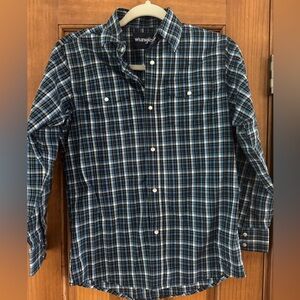 Wrangler Retro Pearl Snap Up Shirt Boys Large Blue Plaid Long Sleeve Western